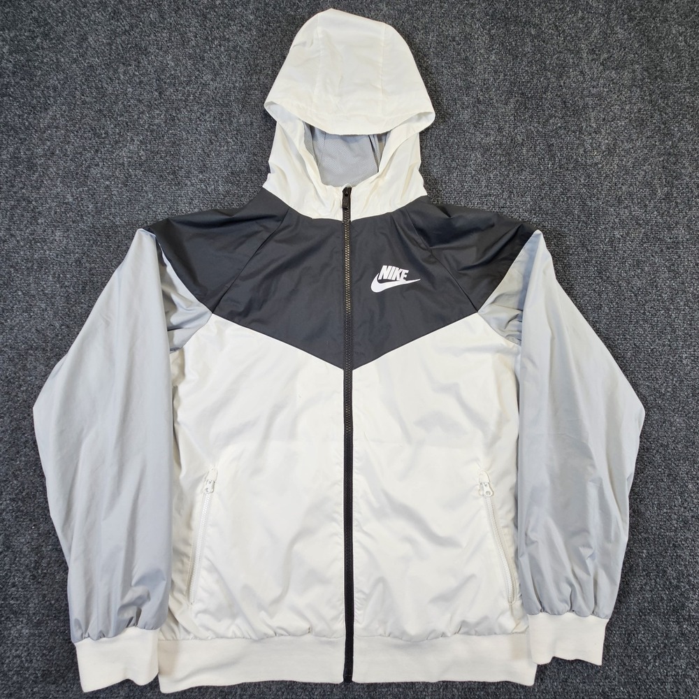 Nike‎ Windbreaker Track Jacket White Grey Black Boys Size XL Hooded